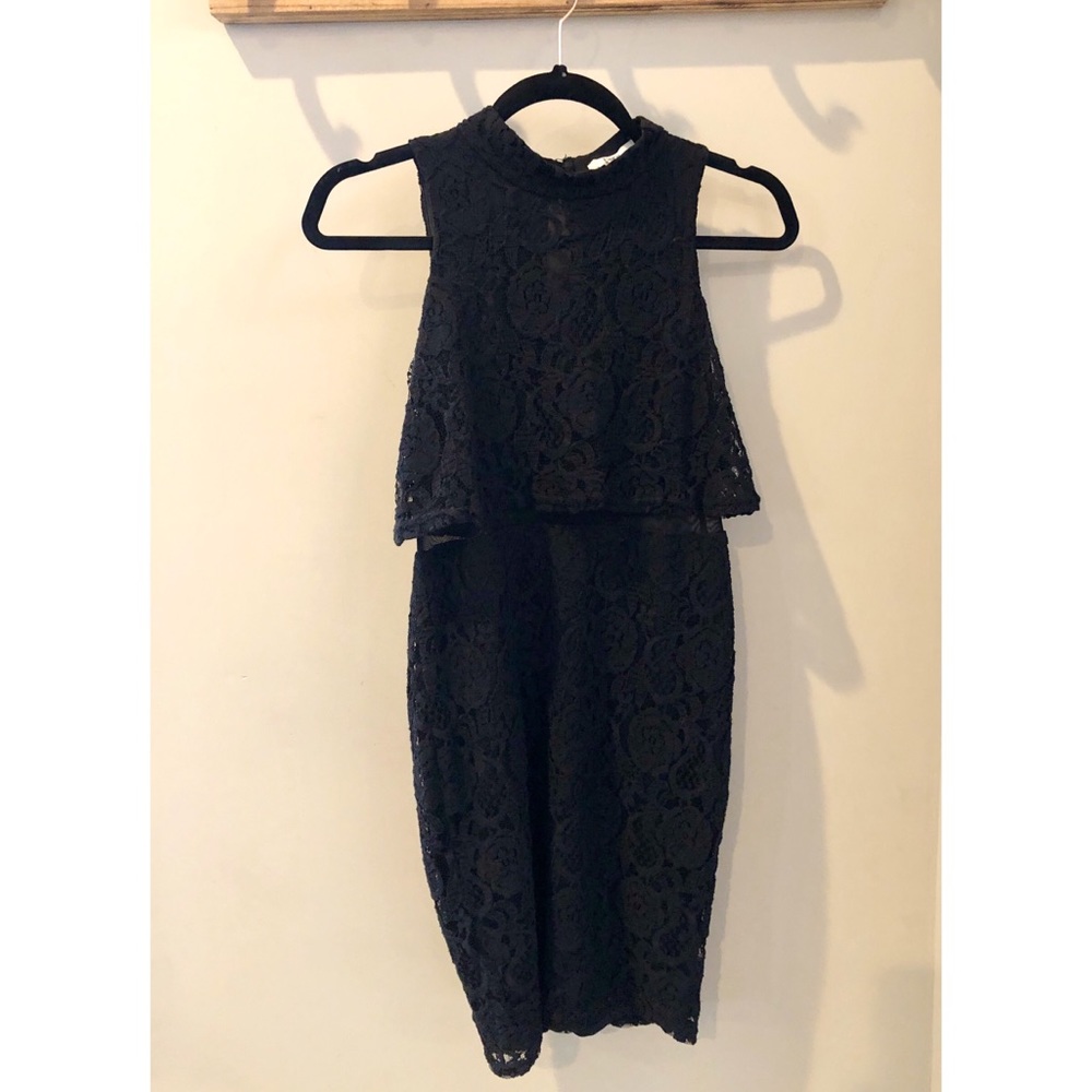BAR III Laced Floral Black Mini Cocktail Dress